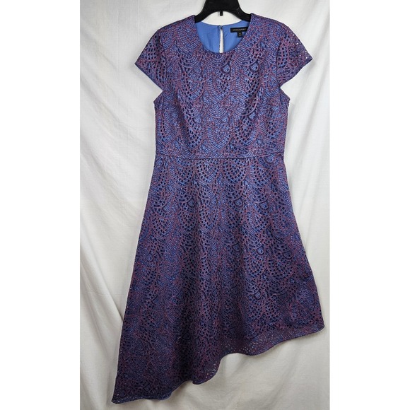 Banana Republic Dresses & Skirts - Banana Republic Blue Red Lace Asymmetrical Hem Fit Flare Dress Size 12 Cocktail